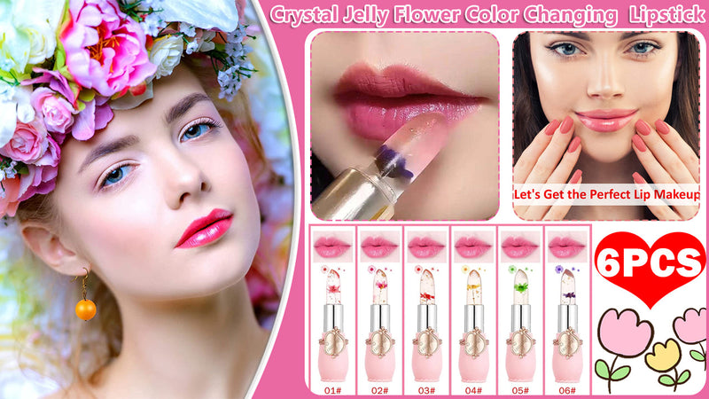 Load image into Gallery viewer, Pack of 6 Crystal Flower Jelly Lipstick, FirstFly Long Lasting Nutritious Lip Balm Lips Moisturizer Magic Temperature Color Change Lip Gloss (Pink)
