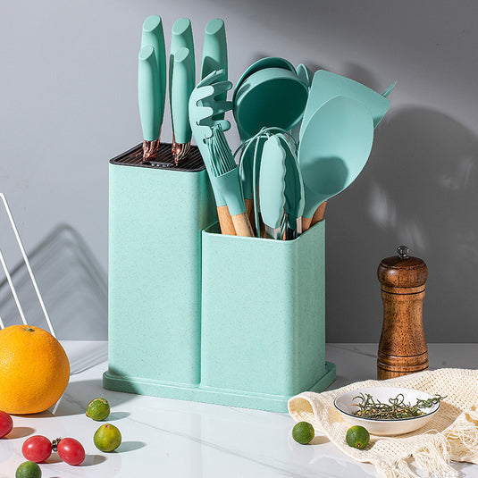 19 Kitchen Set Utensils Set with 11 Pieces Spatula Cooking Utensils,Heat Resistant Silicone Utensils 6 Piece Sharp Knife Set 2 Pieces Utensil Cutting Board (Green 19 PCS Set)