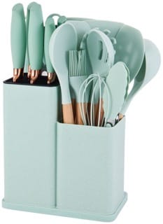 Load image into Gallery viewer, 19 Kitchen Set Utensils Set with 11 Pieces Spatula Cooking Utensils,Heat Resistant Silicone Utensils 6 Piece Sharp Knife Set 2 Pieces Utensil Cutting Board (Green 19 PCS Set)
