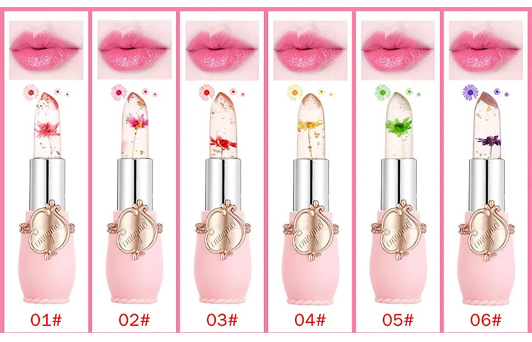 Load image into Gallery viewer, Pack of 6 Crystal Flower Jelly Lipstick, FirstFly Long Lasting Nutritious Lip Balm Lips Moisturizer Magic Temperature Color Change Lip Gloss (Pink)
