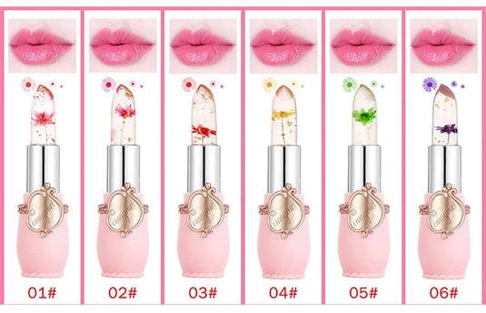 Pack of 6 Crystal Flower Jelly Lipstick, FirstFly Long Lasting Nutritious Lip Balm Lips Moisturizer Magic Temperature Color Change Lip Gloss (Pink)