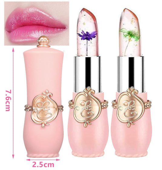 Pack of 6 Crystal Flower Jelly Lipstick, FirstFly Long Lasting Nutritious Lip Balm Lips Moisturizer Magic Temperature Color Change Lip Gloss (Pink)