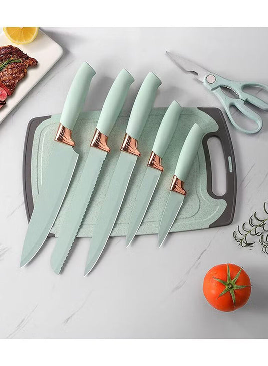 19 Kitchen Set Utensils Set with 11 Pieces Spatula Cooking Utensils,Heat Resistant Silicone Utensils 6 Piece Sharp Knife Set 2 Pieces Utensil Cutting Board (Green 19 PCS Set)